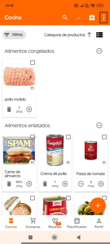Kitchen page overflow menu icon